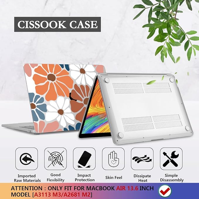 CISSOOK Compatible with MacBook Air 13.6 inch Case M5 M4 M3 M2, Plastic Hard Shell Case Keyboard Cover Screen Protector for MacBook Air 13 2026-2022 Model A3449 A3240 A3113 A2681, Vintage Flowers