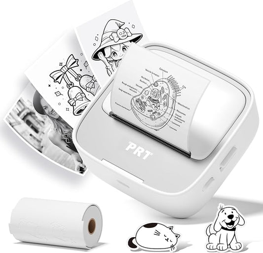 PRT Mini Sticker Printer, Portable Thermal Printer with 1 Roll Sticker Paper, Inkless Sticker Maker, Bluetooth Label Printer for Study Notes,Lists,Pictures,DIY Creations Printers for Home Use, Grey