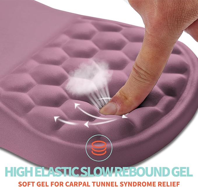 Kuosgm Ergonomic Mouse Pad Wrist Support with Memory Foam Massage Bulge, Carpal Tunnel Pain Relief Mousepad Wrist Rest for Mouse(12x8 inch, Dark Pink)