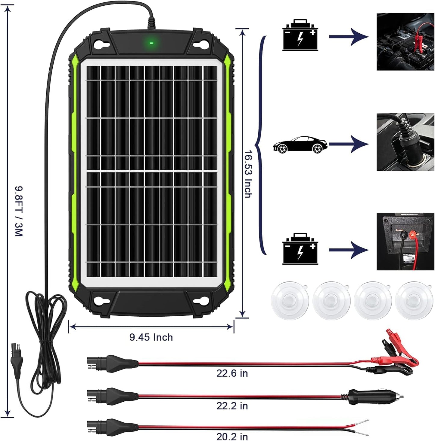 Sun Energise 15W 12V Solar Battery Charger & Maintainer PRO, Built-in Smart MPPT Charge Controller, Waterproof 12 Volt Solar Panel Trickle Charging Kits for Car Auto Boat RV Marine Trailer Camper