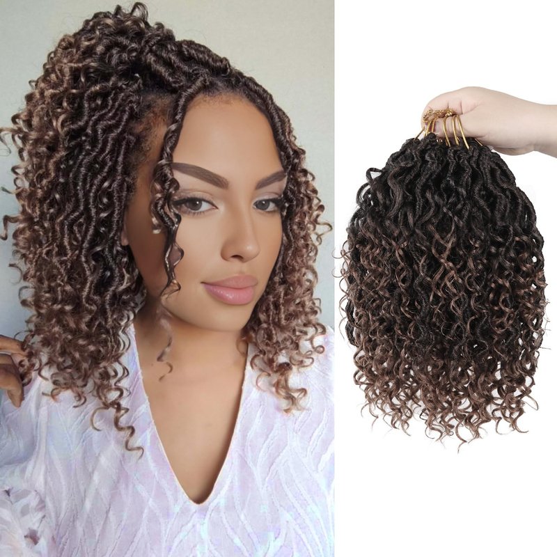 Goddess Locs Crochet Hair - 8 Inch Faux Locs Synthetic Hair | Boho Style with Curly Ends - 9 Packs