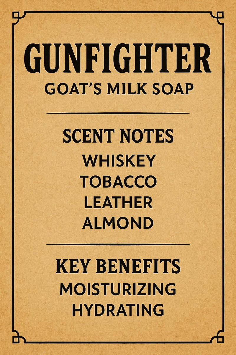 Three Dubs Ranch Gunfighter: Handmade All-Natural, Goat Milk Soap Bars made with Tallow, For Hands & Body. Leather, Tobacco, Whiskey scented Soap Bars. Made in Texas. (3.5 oz Bar 3 Pack)