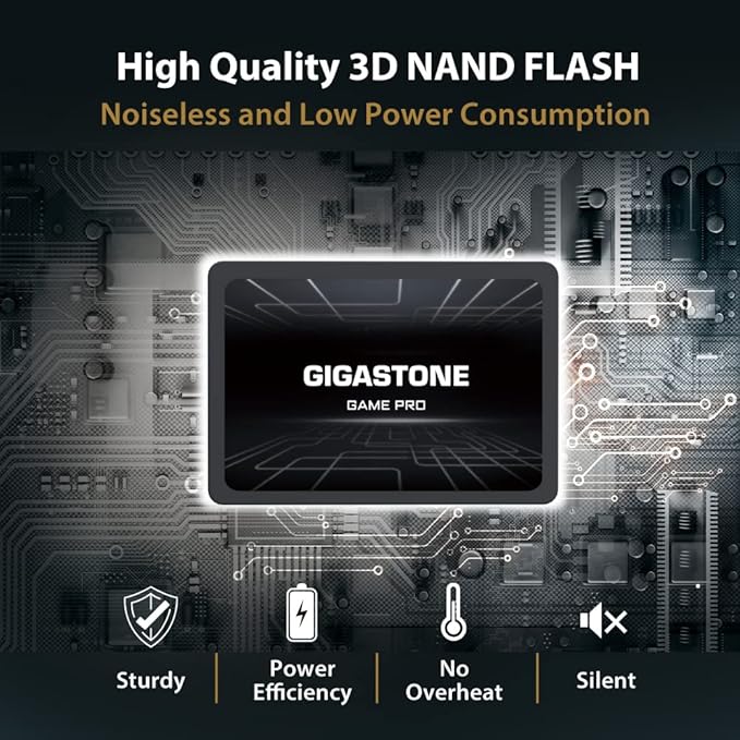Gigastone 512GB SATA SSD 2.5 inch SSD 520MB/s Upgrade Laptop PC Memory and Storage PS4 HDD Replacement 2.5" Internal Solid State Hard Drives SATA III SLC Cache 3D NAND Game Pro Performance