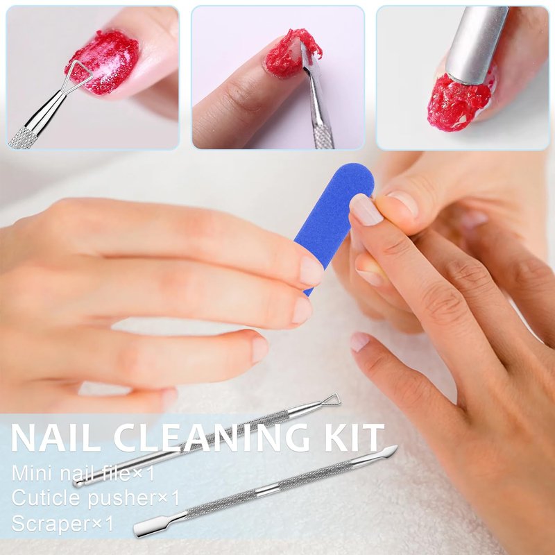 Quick Gel Nail Polish Remover Kit - Fast-Acting 15ml Formula | Includes Latex Tape, Mini Nail File & Cuticle Pusher