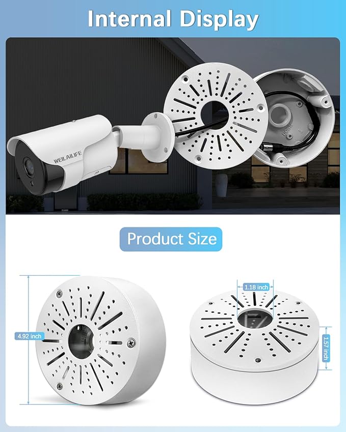 WEILAILIFE 【Compatible Almost All Cameras Type】 Universial Camera Junction Box Metal Universal Bullet Security Camera Junction Box Mount Bracket(1 Pack)