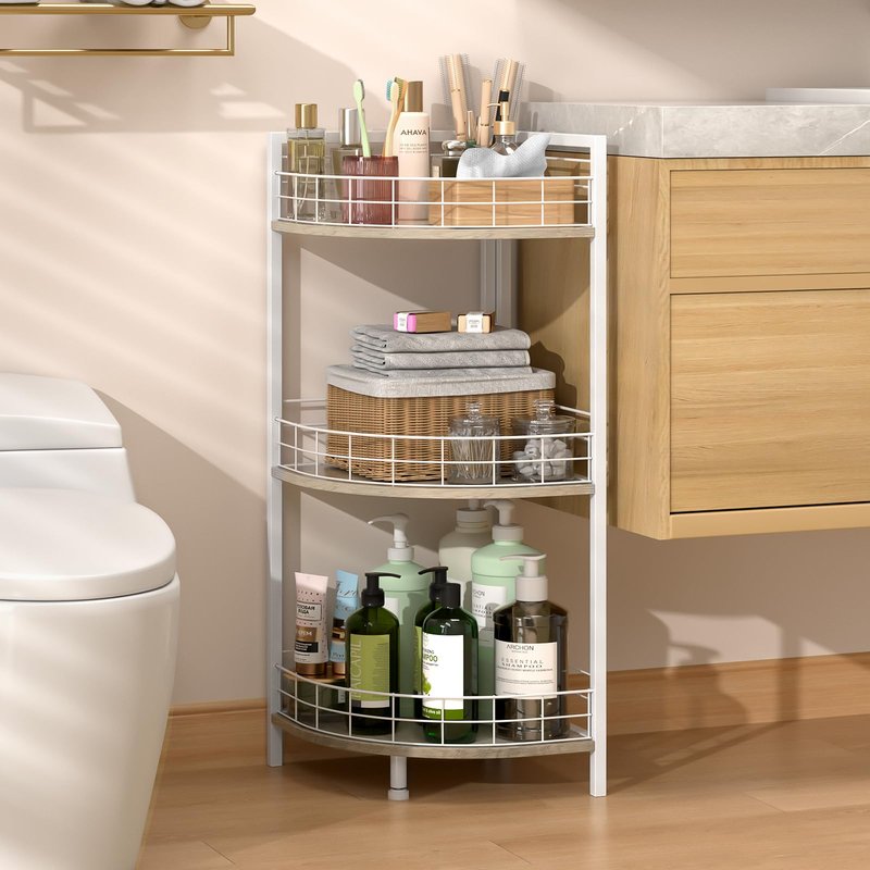 DAOUTIME Bathroom Standing Shelf, 3 Tier Free-Standing Shelf Units, Open Floor Shelves, Triangular Curved Corner Shelf Stand for Small Space, Ideal for Bathroom,Kitchen,Vanity Storage and Organizer