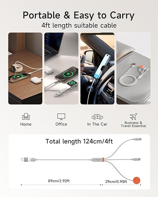 Apple Watch Charger,3-in-2 Nylon Braided Charging Cable Travel Fast Charger Cord with USB C/Lightning Ports –Tangle-Free for iWatch Ultra/SE/10-1, iPhone 17-12/PS5/Nintendo Switch-5FT