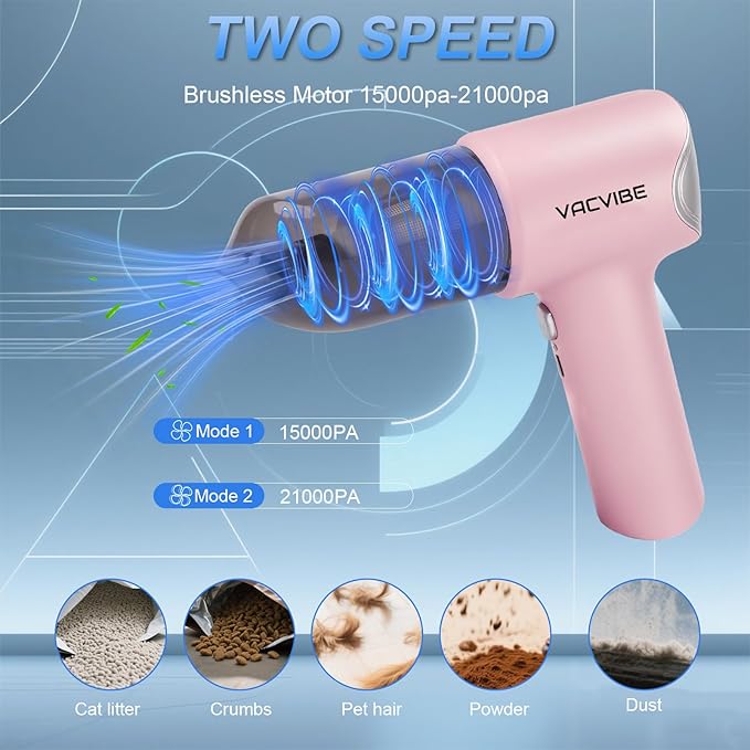 Vacvibe Handheld Car Vacuum Cleaner, 21000PA 4 in 1 Portable Rechargeable Brushless Motor Mini Cordless Car Cleaner, 120W High Power with Multi-Nozzles for Home Office Pet, Present for Girl Women Pink