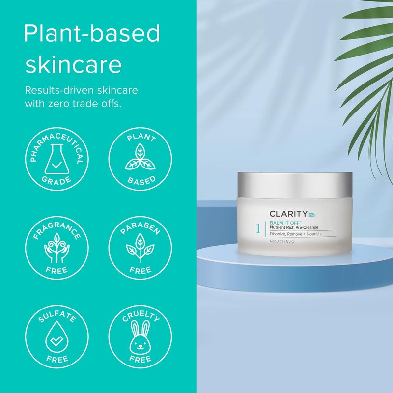 ClarityRx Balm It Off Facial Cleanser, Natural Plant-Based Pre-Cleanser for All Skin Types, Gently Dissolves Makeup, Dirt & Excess Oil (3 oz)