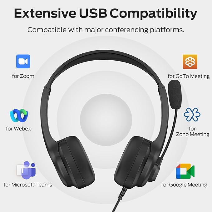 Monster Voicelink 100 Wired Headset, Wired Headphones with Noise Cancelling Microphone for PC Laptop, USB Connection Plug and Play, Computer Headset Use for Online Meeting, Work Call Center