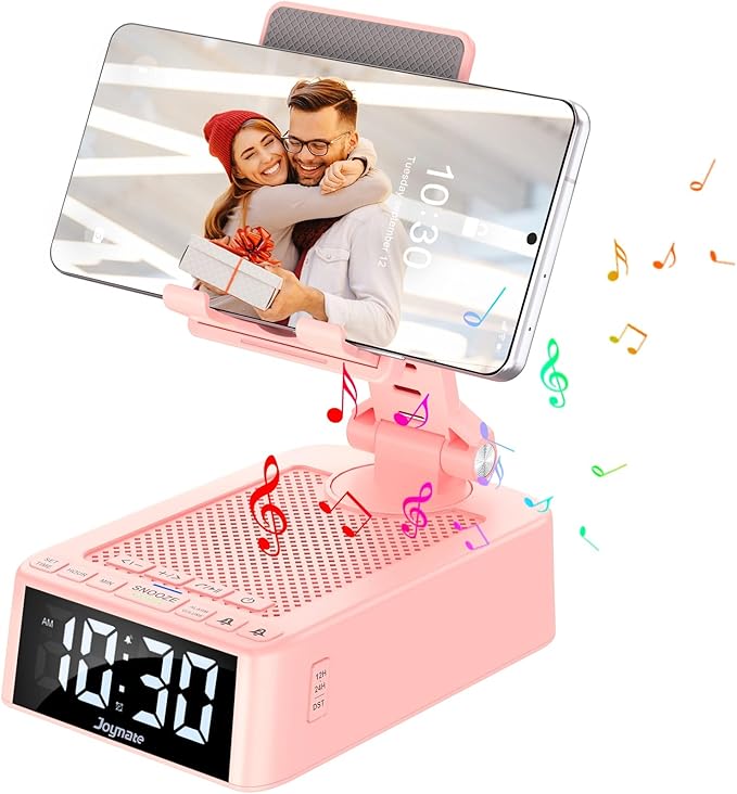Joymate Gifts for Women Girls, Phone Stand with Bluetooth Speaker 360° Rotable Angle Adjustable Cell Phone Holder for Desk with HD Subwoofer Sound Fits All Phones,Tablets (Pink)