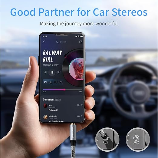 Powerfuzhong Aux Cable (20 ft), [Copper Shell, Hi-Fi Sound] 3.5 mm Male to Male Braided Auxiliary Cord Compatible with Headphone, Smartphone, Home/Car Stereo, Speaker, Echo & More (20FT)