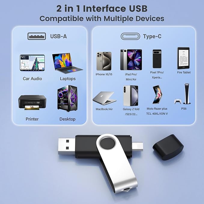 Customizable 4GB Flash Drive 10 Pack, ABLAZE Dual USB 2.0+ Type C Thumb Drives with Logo Personalized USB Memory Sticks (Mixed Colors)