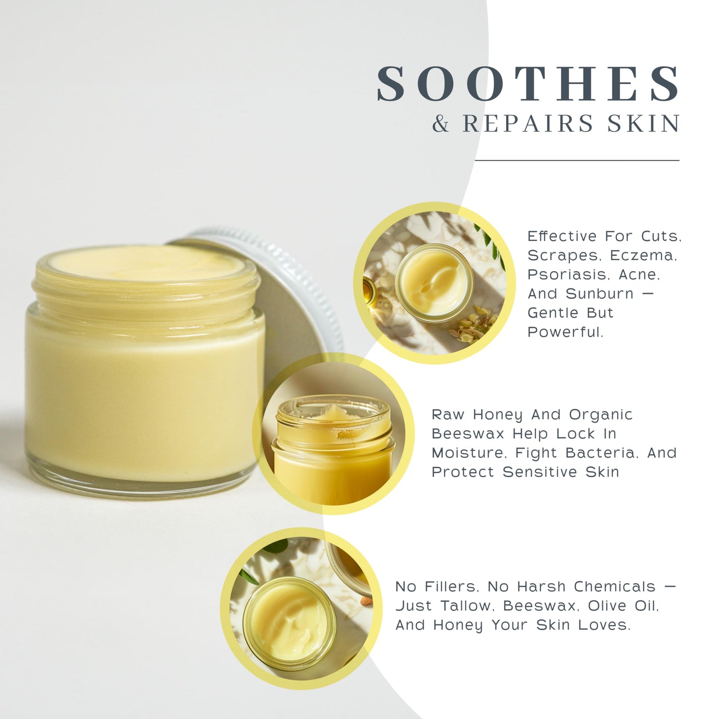 Vanman's Tallow and Honey Balm With No Added Scent - Face Moisturizer with Grass-Fed/Finished Beef Tallow for Skin, Organic Raw Honey and Beeswax, Cold Pressed Olive Oil - 2 oz