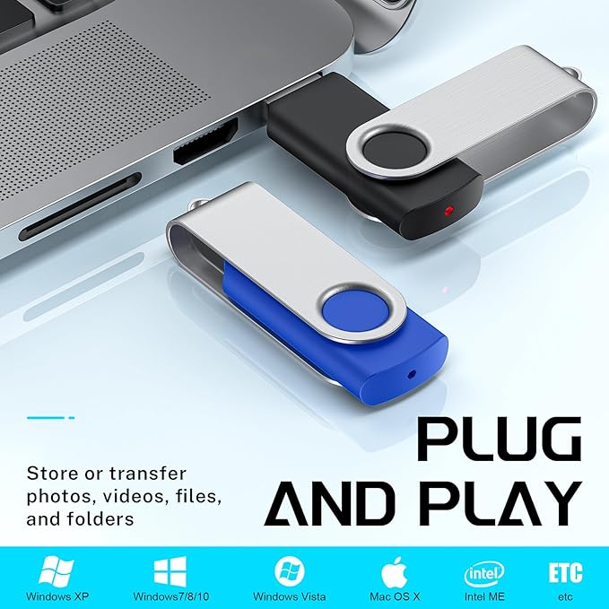 FEBNISCTE 16GB Flash Drive,Thumb Drive 10 Pack,Memoria USB 2.0 Multi-Coloured, USB Thumb Drive 16gb Swivel mit 10 Cords Jump Drive Stick with LED Light for Data Storage/Transfer