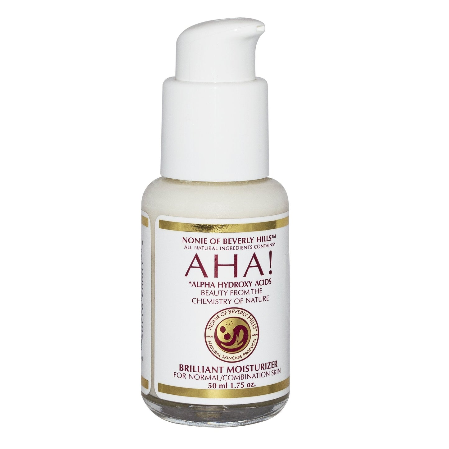 Nonie Of Beverly Hills AHA Brilliant Moisturizer for Normal or Combo Skin with Alpha Hydroxy Acids 100% Vegan and Organic Natural Ingredients USA Made Skin Rejuvenating