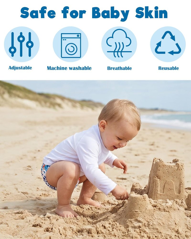 ALVABABY Reusable Swim Diapers for Babies & Toddlers - Adjustable Snap Design | Cartoon Fish, One Size