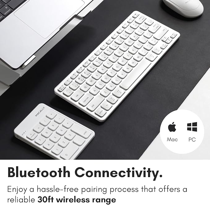 Macally Bluetooth Number Pad for Laptop, Apple, Mac, iMac, MacBook Pro/Air, Ipad, Windows PC, Tablet, or Computer - Rechargeable 18 Key Wireless Numeric Keypad - Bluetooth 10 Key Numpad Keyboard