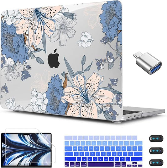CISSOOK Compatible with MacBook Air 13.6 inch Case 2026 2025 2024 2022 Release A3449 A3240 A3113 A2681, Lily Flowers Hard Shell Keyboard Cover Screen Protector for MacBook Air 13 inch M2 M3 M4 M5