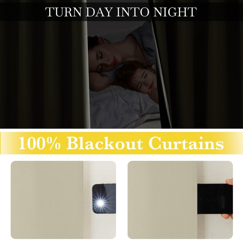 NICETOWN 100% Blackout Muted Beige Curtains 84 inches Long, Grommet Energy Saving Thermal Insulated Window Treatments Lightweight for Bedroom/Home Office, W52 x L84, 2 Panels