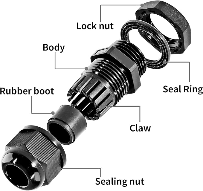 Bonsicoky 20 Pcs 3/4" NPT Nylon Cable Glands, IP68 Waterproof Adjustable Cord Grip Cable Connector Strain Relief Wire Protectors for 13-18mm Cable Diameter, Black
