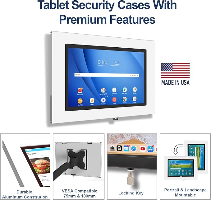 TABcare Locking Anti-Theft Metal Case for Samsung Galaxy TAB Active & Active4 Pro 10.1" Tablet for Kiosk, POS, Store, Show Display, Time Clock (TAB Active4 Pro, White)