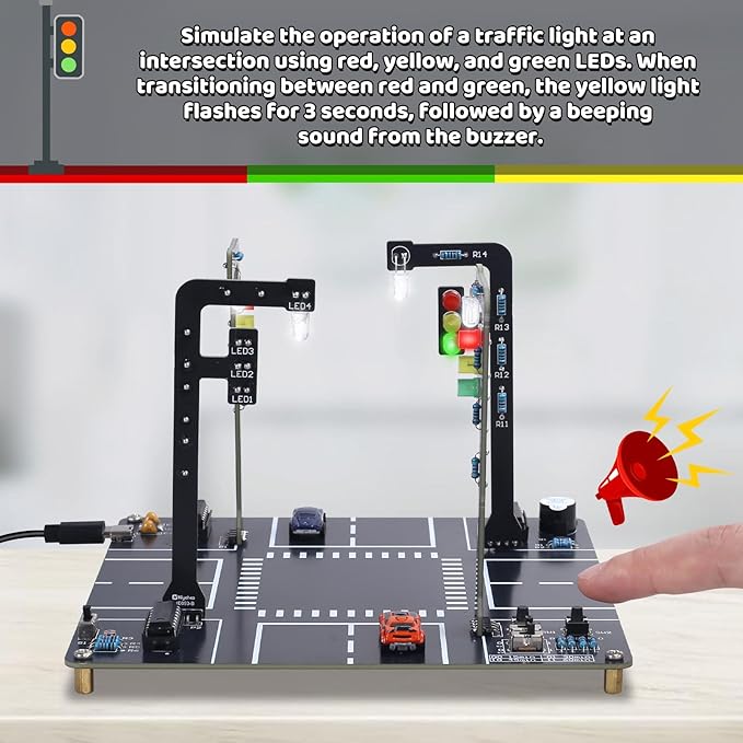 MIOYOOW LED Traffic Light Soldering Kit, STEM Educational Electronics Project with Sounds DIY Traffic Signal Light Circuit Board Soldering Practice Kit for Home School Learning