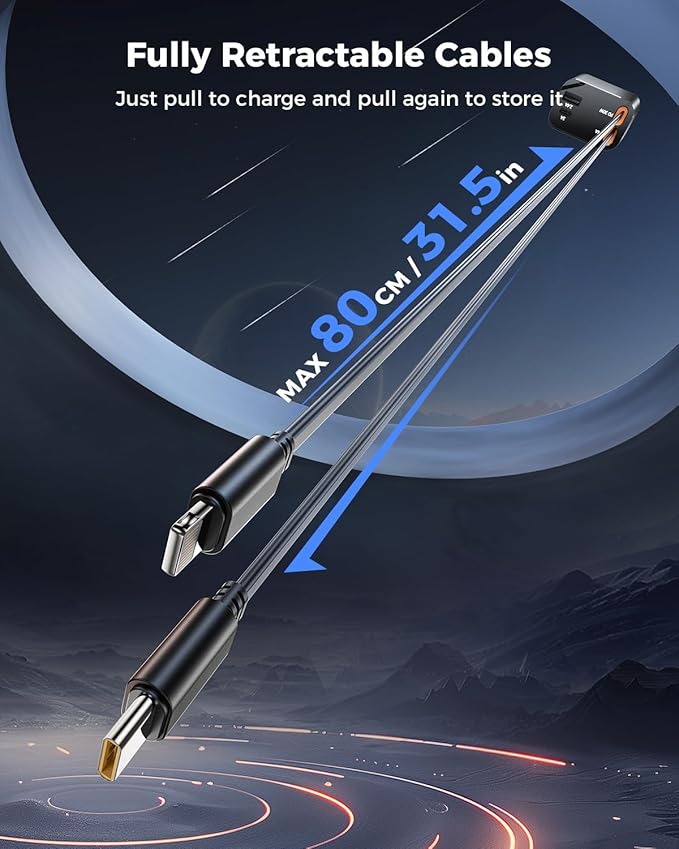 Retractable Car Charger, SUPERONE 99W Car Phone Charger with Cables Fast Charging, USB C Car Charger Adapter for iPhone 17 16 15 14 13 12, Samsung, Black