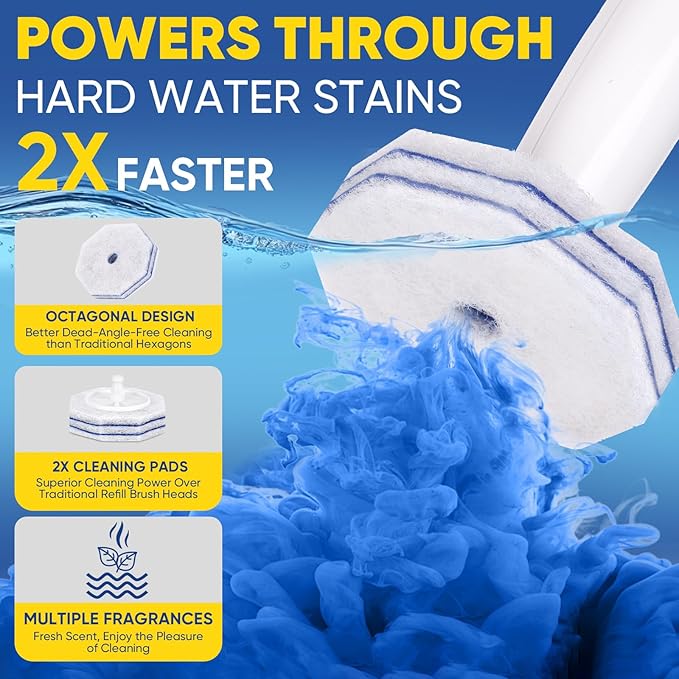 60Ct Aromative Toilet Brush Refills, Toilet Bowl Cleaner Refills, Double-Layer Cleaning Pads Added, Disposable Refill Heads for Toilet Bowl Cleaner Wands，Lemon, Blue Ocean, Lavender （Patented）