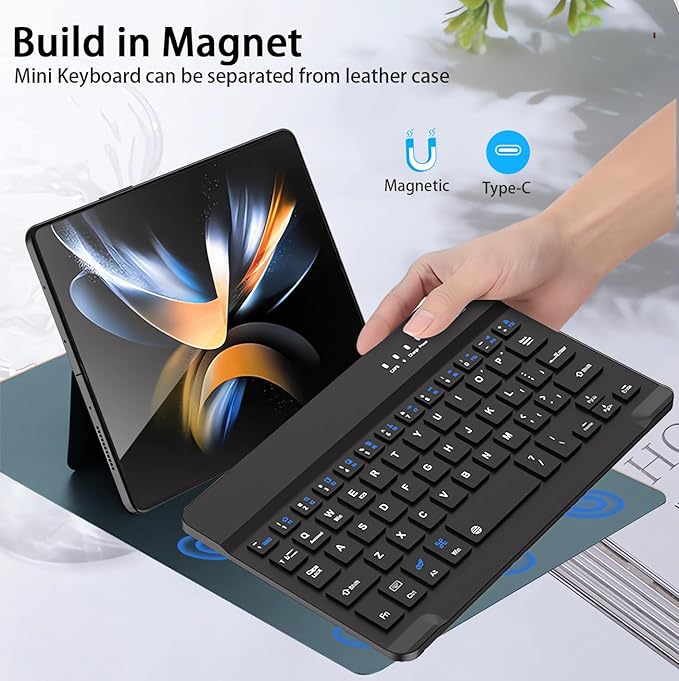 voppton for Samsung Galaxy Z Fold 7 6 5 Keyboard and Mouse, Portable Mini 7.9 inch Bluetooth Keyboard with Leather Case and Capacitive Pen, 4 in 1 Set for Z Trifold Fold7 Accessories,Green