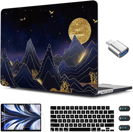 CISSOOK Compatible with MacBook Air 13.6 inch Case 2022 2024 2025 2026 Release Model A2681 A3113 A3240 A3449, Plastic Hard Shell Case with Keyboard Cover for MacBook Air 13.6 M2 M3 M4 M5, Gold Moon