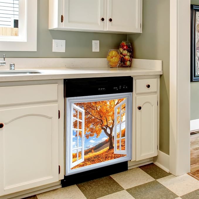Autumn Gold Maple Tree Dishwasher Magnet Cover for The Front Magnetic Dishwasher Door Covers Dish Washer Sticker Wrap Home Decorative Appliances Panel Decal Kitchen Decor 23" x 26" (Magnetic)
