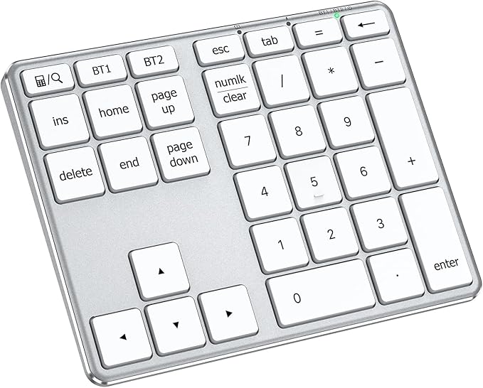 iClever Bluetooth Number Pad, Aluminum 34-Key Wireless Numeric Keypad, USB-C Rechargeable Numpad Keyboard for Data Entry and Accounting, Compatible with Laptop, Mac, Surface Pro, PC Desktop
