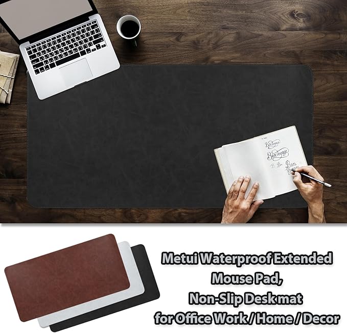 Leather 15.7"x 31.5" Desk pad for Computer and laptops, Ideal for Gaming and Office use, Large Mouse pad and Keyboard mat,Desk mat Special for man. A complimentary Wrist pad and Phone Stand.(Black)