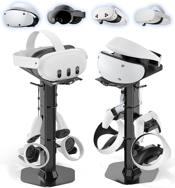 Kosker Headphone & Controller Stand with VR Holder Stand for Desk, Universal VR2 Gaming Headset Stand for PS5/Xbox/PSVR2/Meta Quest, Controller/VR Storage with Cable Organizer, Sega Genesis Consoles