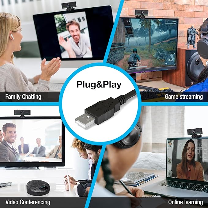 Gsou 1080P Webcam with Microphone for Desktop, Computer Webcam Connect Bluetooth Headset/Earphone/Speaker, Streaming Webcams for Live Skype Teams, PC Web Camera for Streaming,Bluetooth only for Audio