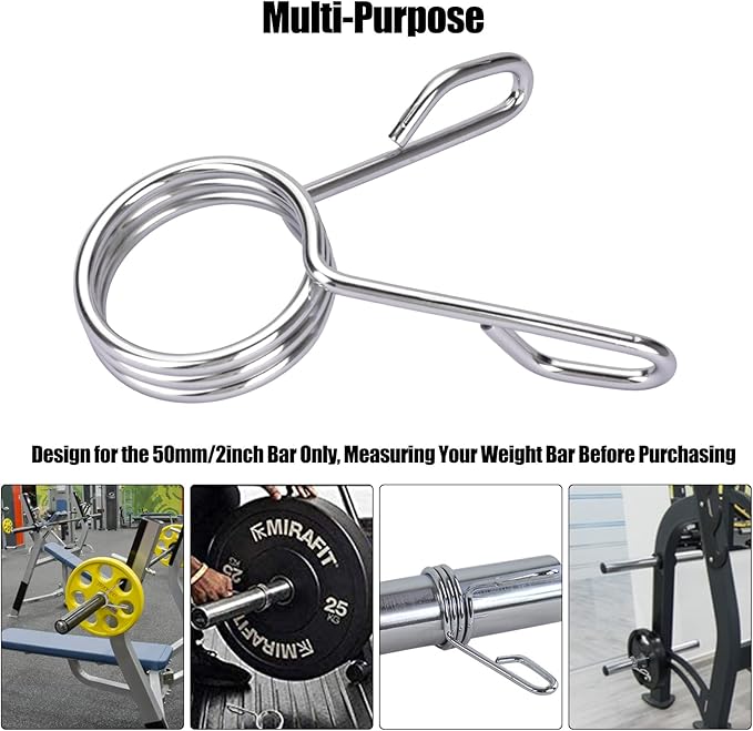 Spring Clip Collars 2 Inch Olympic Barbell Clamps Dumbbell Clips Weight Bar Clips for Weightlifting, Powerlifting, Strength Training (2 Pairs)