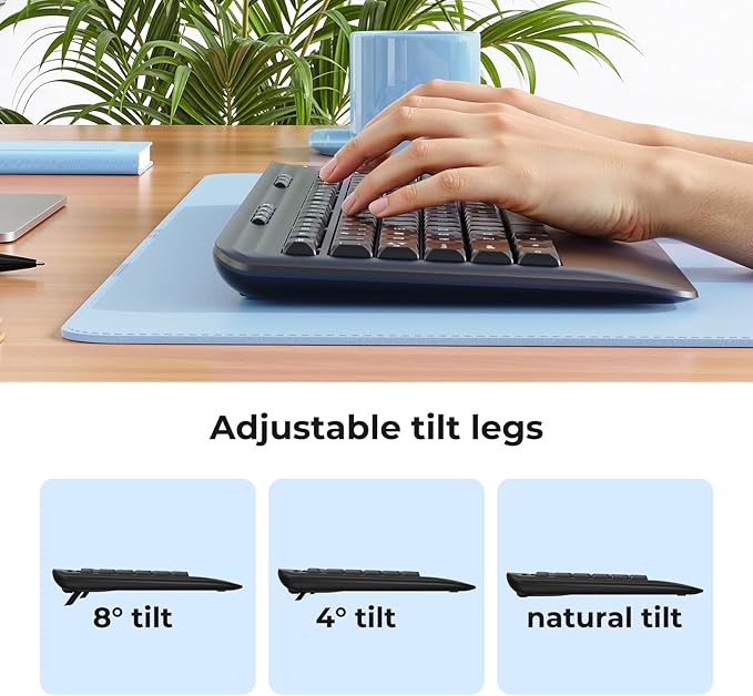 KOPJIPPOM Silent Wireless Keyboard and Mouse Combo - Keyboard with Large Print Cover, 2.4GHz Full-Sized Ergonomic Keyboard with Wrist Rest and Mouse for Laptop, PC, Notebook, Desktop