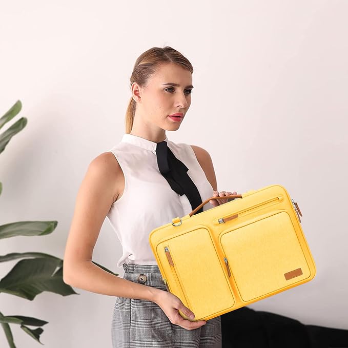 MOSISO 360 Protective Laptop Shoulder Bag,13-13.3 inch Computer Bag Compatible with MacBook Pro 14, HP, Dell, Lenovo, Asus Notebook,Side Open Messenger Bag with 4 Zipper Pockets&Handle, Yellow