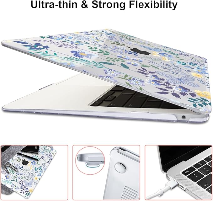 LCMOCICO Compatible with 2021 2020 MacBook Air 13 inch Case M1 A2337 A2179 A1932 2018 2019 Release, Pattern Plastic Hard Shell Case & Keyboard Cover for Mac Air 13 Touch ID, Meadow Wildflower