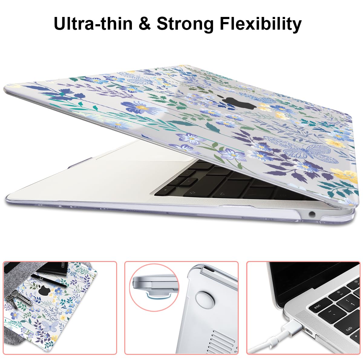 LCMOCICO Compatible with 2021 2020 MacBook Air 13 inch Case M1 A2337 A2179 A1932 2018 2019 Release, Pattern Plastic Hard Shell Case & Keyboard Cover for Mac Air 13 Touch ID, Meadow Wildflower