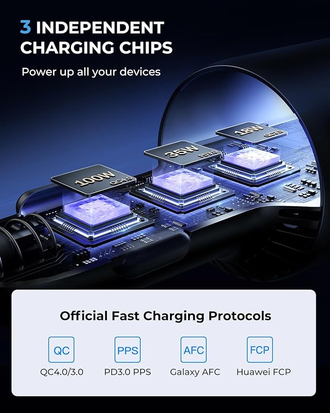 JOYROOM 175W Super Fast Car Charger [GaN] 3-Port Car Charger USB C Fast Charge with USB-C Cable, Car Cigarette Lighter USB Charger for iPhone 17/16/15, Samsung S26/25, Pixel 10, MacBook, iPad and More
