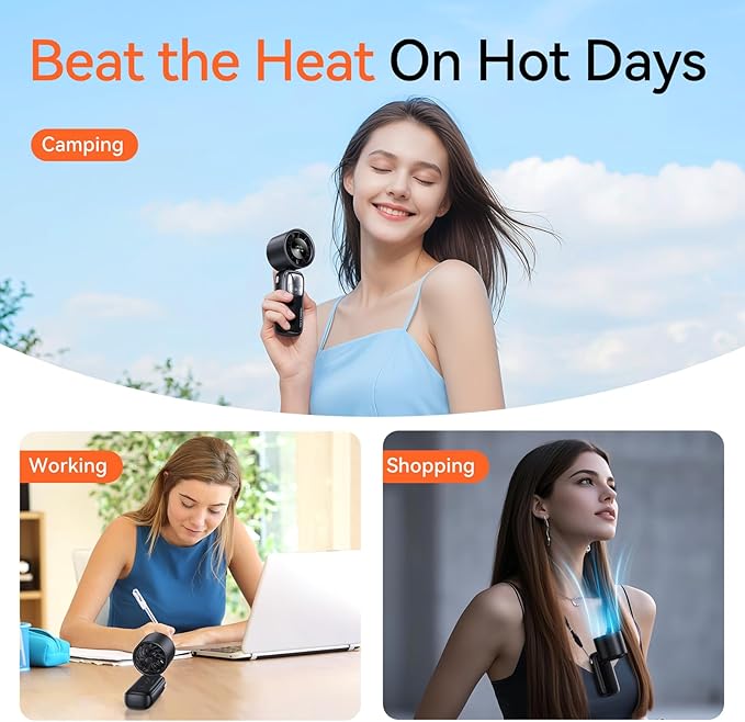 KIMMOO 3-in-1 Portable Handheld Turbo Fan-100 Speeds, 15000 RPM, 10Hrs Cooling, LED Display, 90° Rotation, Small Travel Fan, Mini Foldable Hand Held Personal Fan for Women Men (Black)