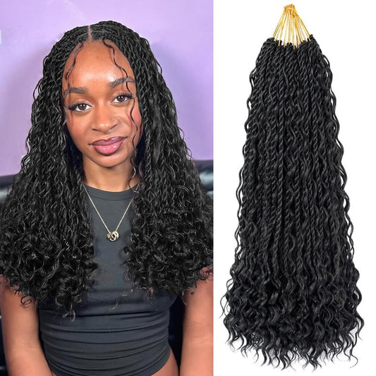 Senegalese Twist Crochet Hair - 18 Inch Natural Black Boho Braids | Curly Ends (9 Packs)