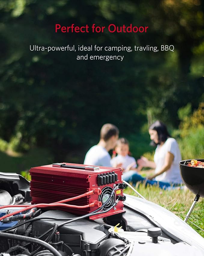 BESTEK 2000W Power Inverter 3 AC Outlets DC 12V to 110V AC Car Power Inverter for Camping Outdoor Power Supply ETL Listed