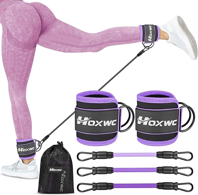 HOXWC Ankle Resistance Bands, Ankle Bands with Cuffs for Working Out, Exercise Bands for Butt Lift, Training Workout for Kickbacks Hip Gluteus Training Exercises, Glutes Workout Equipment for Women