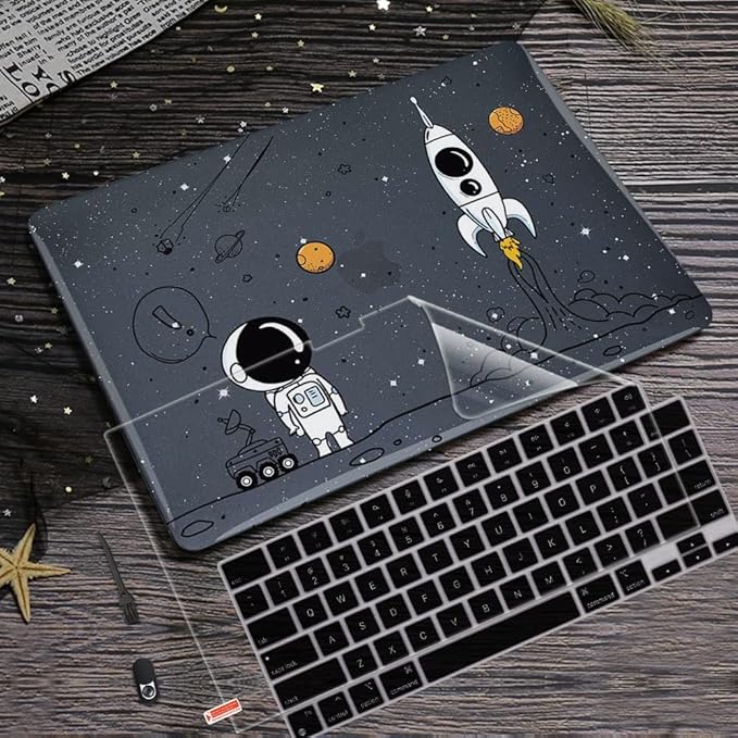 LCMOCICO for MacBook Air 13 inch Case 2020 2019 2018 Release M1 A2337 A2179 A1932, Glitter Crystal Pritned Pattern Hard Case Cover for Mac Air 13.3" Retina Display Touch ID, Astronauts & Spacecraft