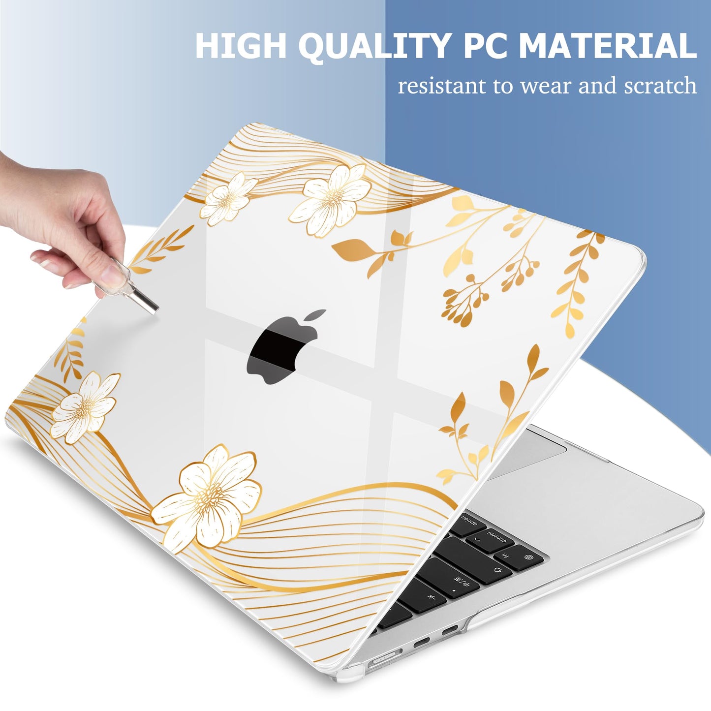 Mektron Compatible with M4 MacBook Air 15 inch Case 2025 A3241 2024 2023 M3 A3114 A2941 M2 Liquid Retina Display Touch ID, Plastic Hard Case & Keyboard Skin & Screen Protector - Waves Florals C351