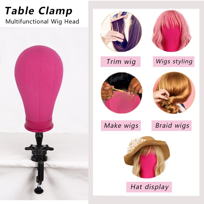 LUNGCYX 23Inch Wig Stand Tripod,Canvas Wig Head Stand Mannequin Head Foldable Wig Stand Set for Making Display with Table Clamp,Wig Cap & T Pins