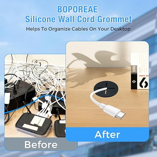 BOPOREAE Desk Grommet, 1 in 25 mm Silicone Rubber Grommets, Black Desk Hole Cover for Cables, Flexible Wall Cord Pass Through Grommet for Office Table Computer Home Furniture Wire Organizer-15 Pcs